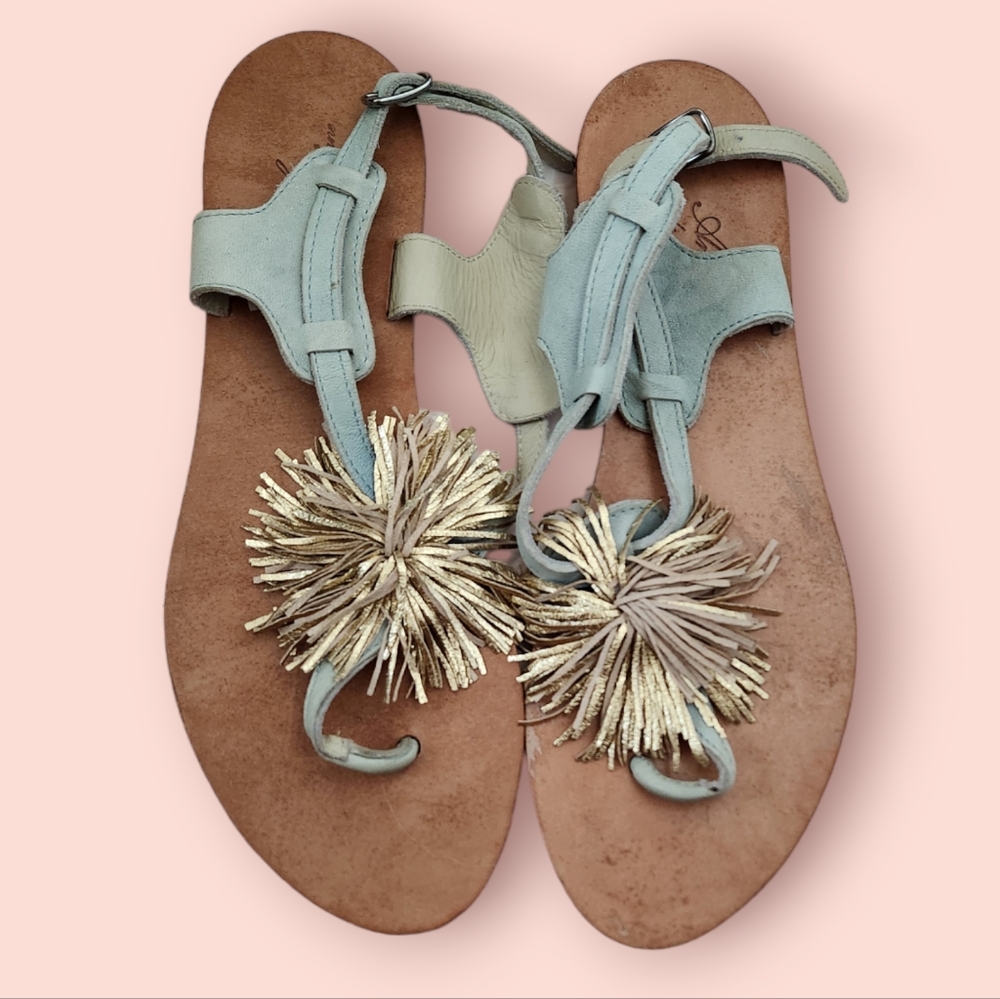 Anniel Italy scarpe da ballo Anthropologie Leather Pom Pom Sandals